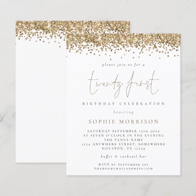 Papier Budget Trendy Gold Parties scintillant 21e anniver (Devant / Derrière)