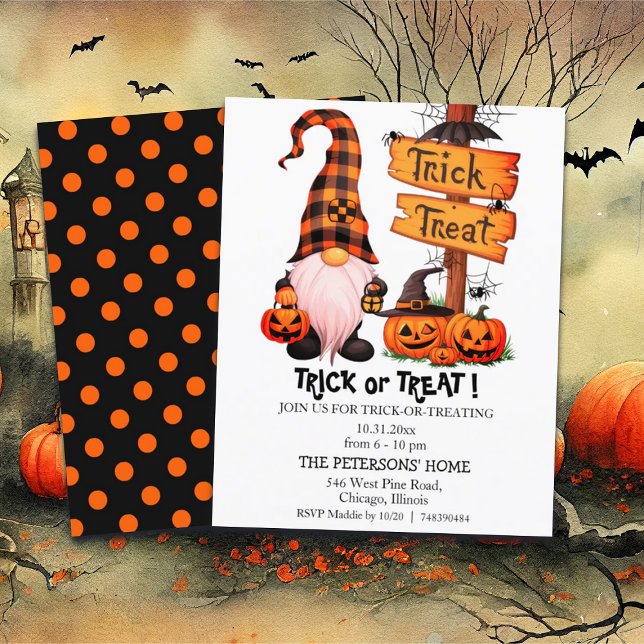 Papier Budget Trick or Treat Cute Gnome Invitation (Créateur téléchargé)