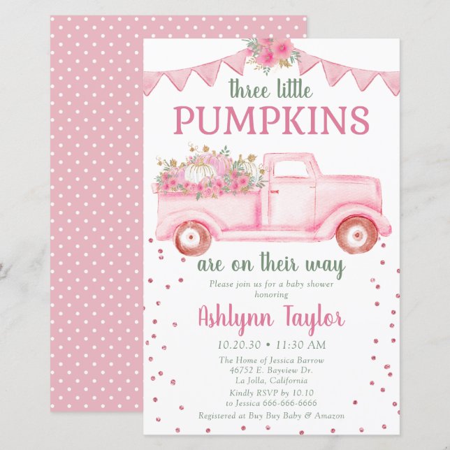 Papier Budget Triplé rose petit Baby shower Citrouille (Devant / Derrière)