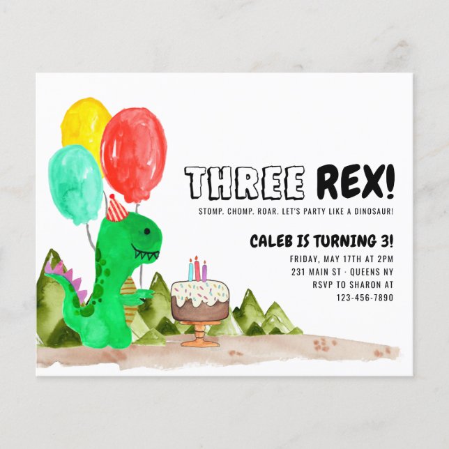 Papier Budget TROIS Rex Balloon Dinosaur 3e anniversaire (Devant)