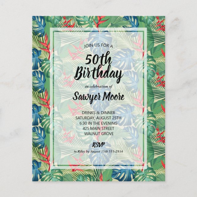 Papier Budget Tropical 50e anniversaire Invitations (Devant)
