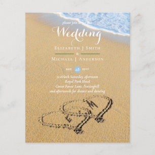 Papier Budget Tropical Beach Hearts in Sand Mariage Invit
