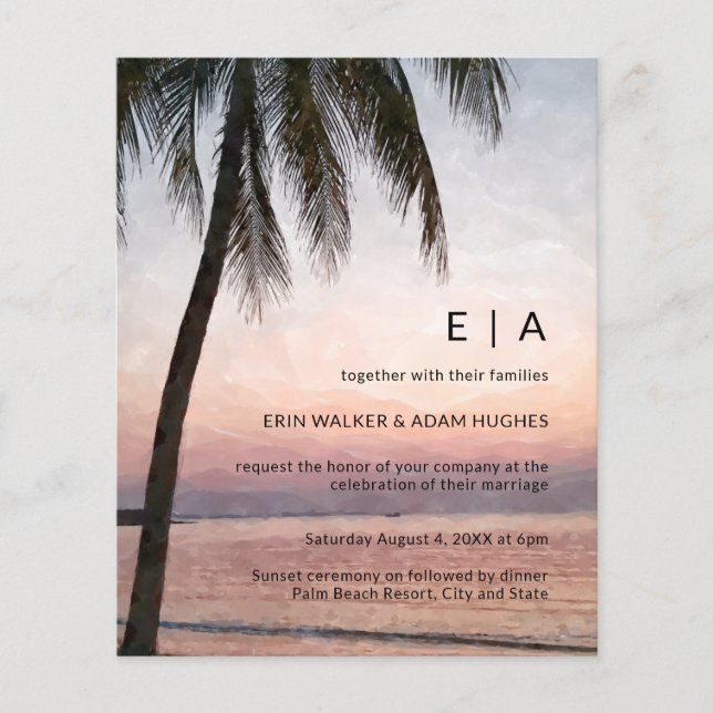 Papier Budget Tropical Destination Beach Invitation de ma (Devant)