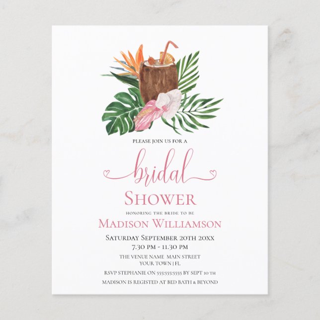 Papier Budget Tropical Floral | Fête des mariées Cocktail (Devant)