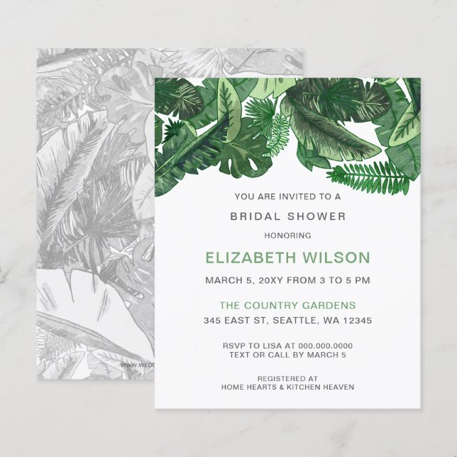 Papier Budget Tropical Green Invitation à la douche nupti (Devant / Derrière)