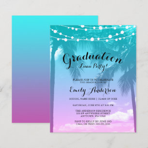 Papier Budget Tropical Luau Turquoise Pink Graduation Par