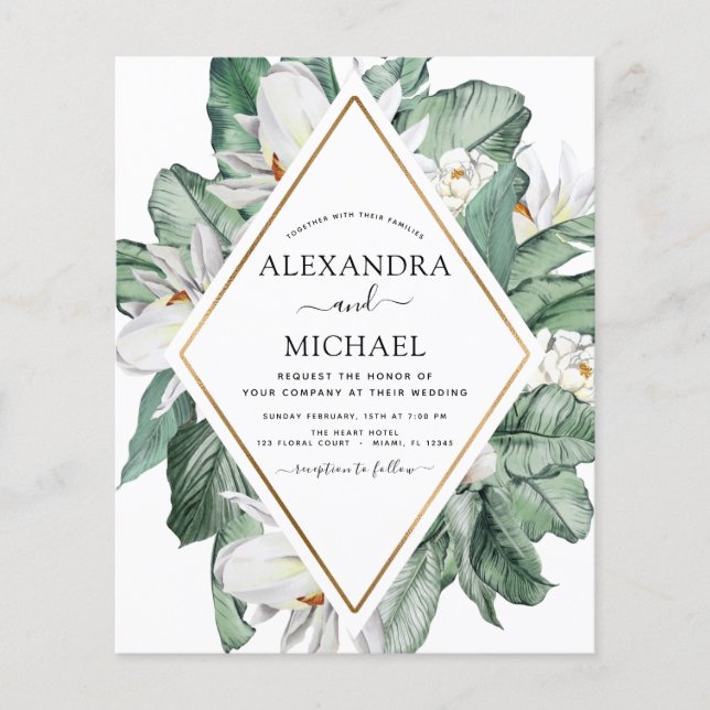 Papier Budget Tropical Magnolia Floral Faire-part de mari (Devant)
