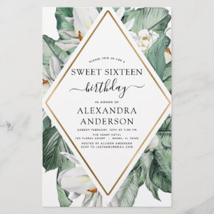 Papier Budget tropical Magnolia Sweet 16 Invitation