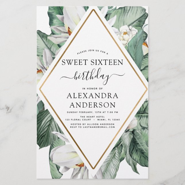 Papier Budget tropical Magnolia Sweet 16 Invitation (Devant)