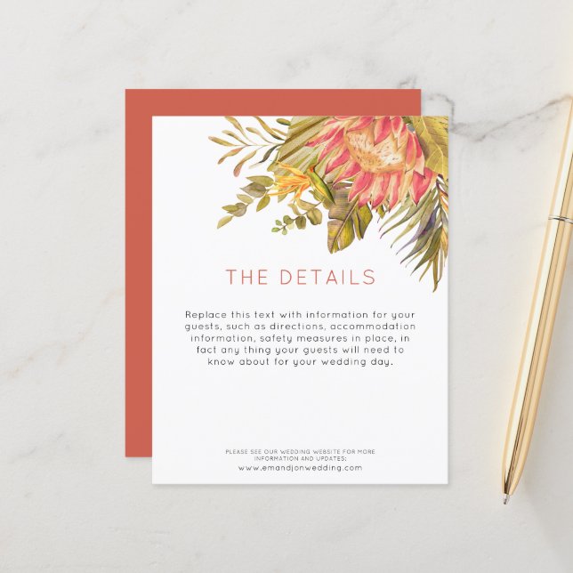 Papier Budget Tropical Mariage Détails de l'invité (Devant/Arrière en situation)
