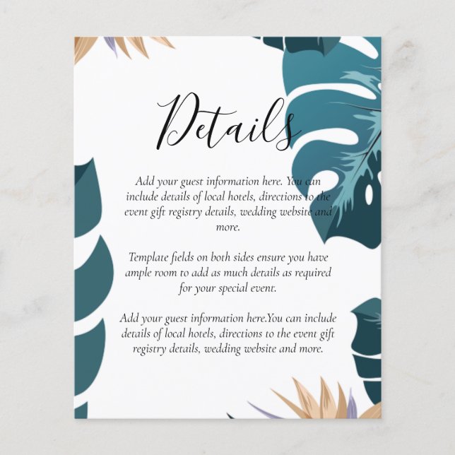 Papier Budget Tropical Mariage Détails Hôtels Boîtier (Devant)