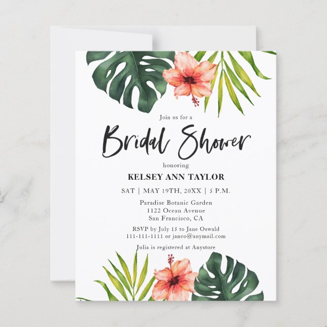 Papier Budget Tropical Monstera  Bridal Shower Invitation (Devant)