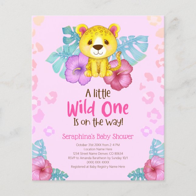 Papier BUDGET Tropical Rainbow Leopard Baby shower Invita (Devant)