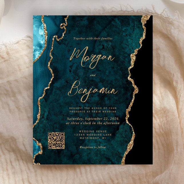 Papier Budget Turquoise Blue Agate QR Code Mariage Invita (Créateur téléchargé)