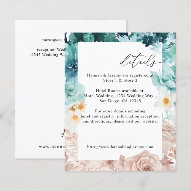 Papier Budget Turquoise & Blush Rose Floral (Devant / Derrière)