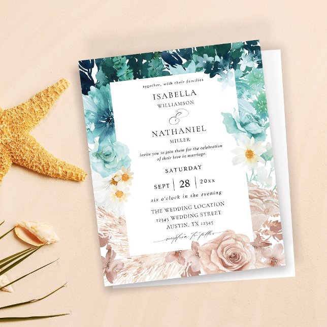 Papier Budget Turquoise & Blush rose Mariage floral 2 (Créateur téléchargé)