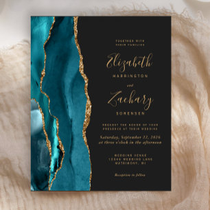 Papier Budget Turquoise Gold Agate Dark Faire-part de mar
