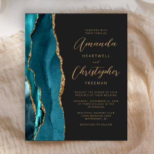 Papier Budget Turquoise Gold Agate Faire-part de mariage