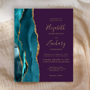 Papier Budget Turquoise Gold Agate Violet Mariage Invitat