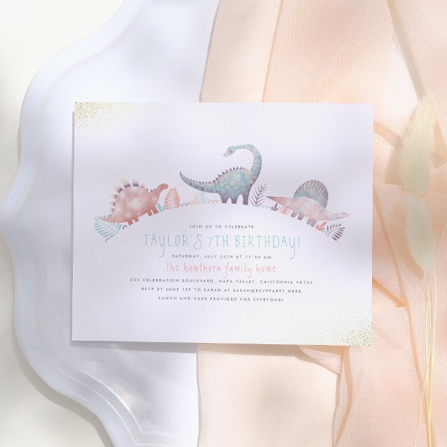 Papier Budget Turquoise & Gold Girl Dinosaur anniversaire (Créateur téléchargé)