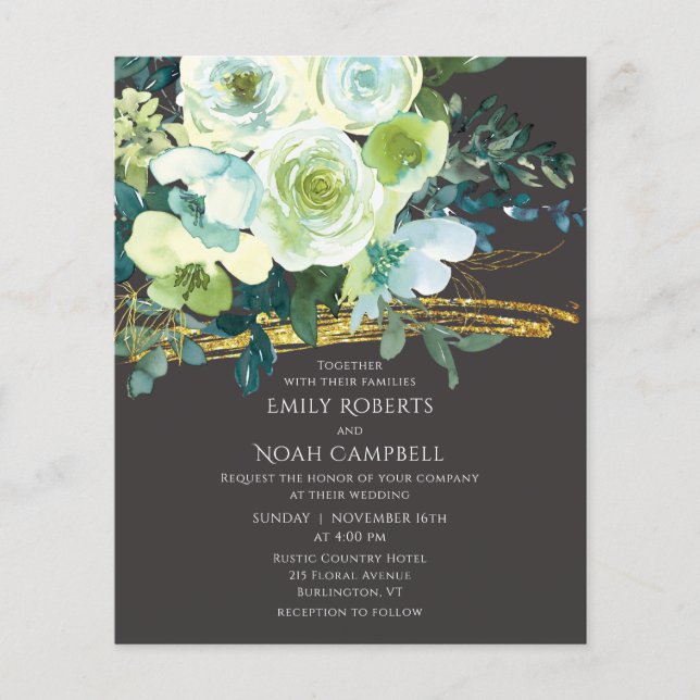 Papier Budget Turquoise Green Floral Gold Mariage photo (Devant)