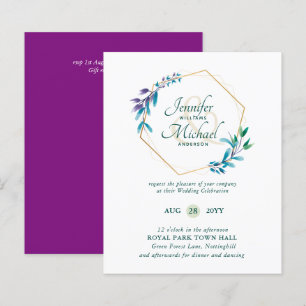 Papier BUDGET Turquoise Purple Gold Wreath Wedding Invita
