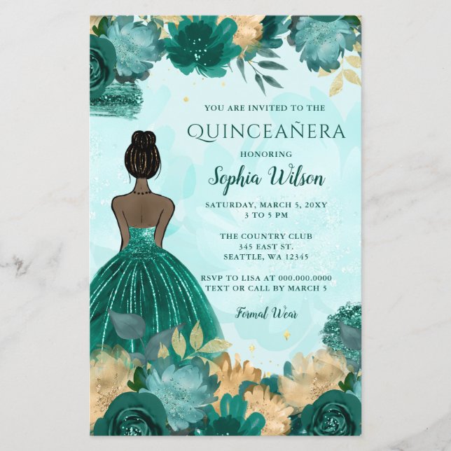 Papier Budget Turquoise Turquoise Gold Princesse Quinceañ (Devant)