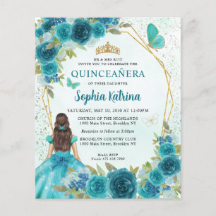 Papier Budget Turquoise Vert or Floral Princesse Quinceañ