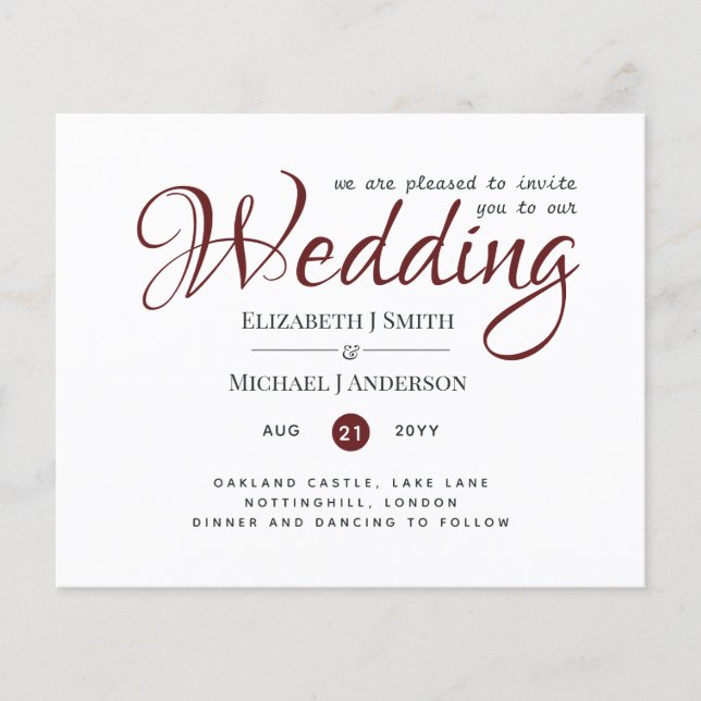 Papier Budget TYPOGRAHY Mariage Invite - Bourgogne Rouge (Devant)