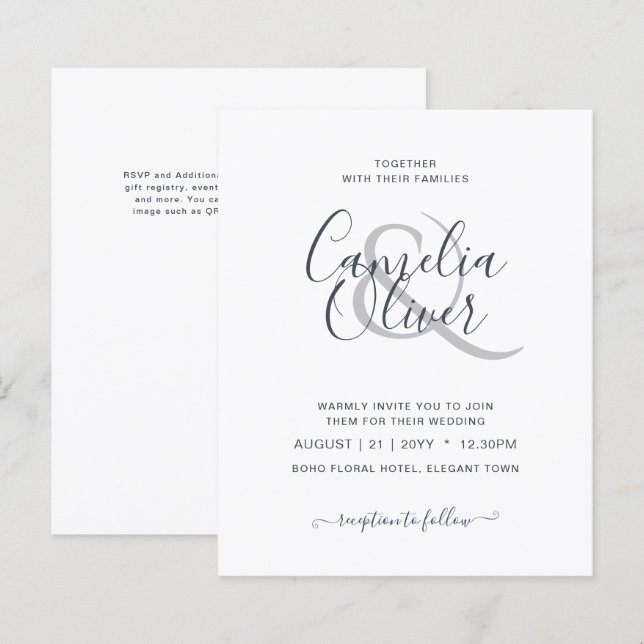 Papier BUDGET Typographie moderne Faire-part de mariage s (Devant / Derrière)