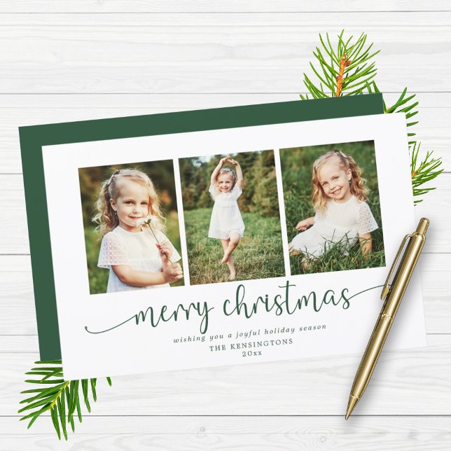 Papier BUDGET Typographie moderne Photo de Noël verte (BUDGET Modern Typography Green Christmas Photo Card)