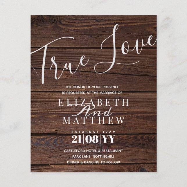 Papier Budget Typographie Rustique Faire-part de mariage  (Devant)