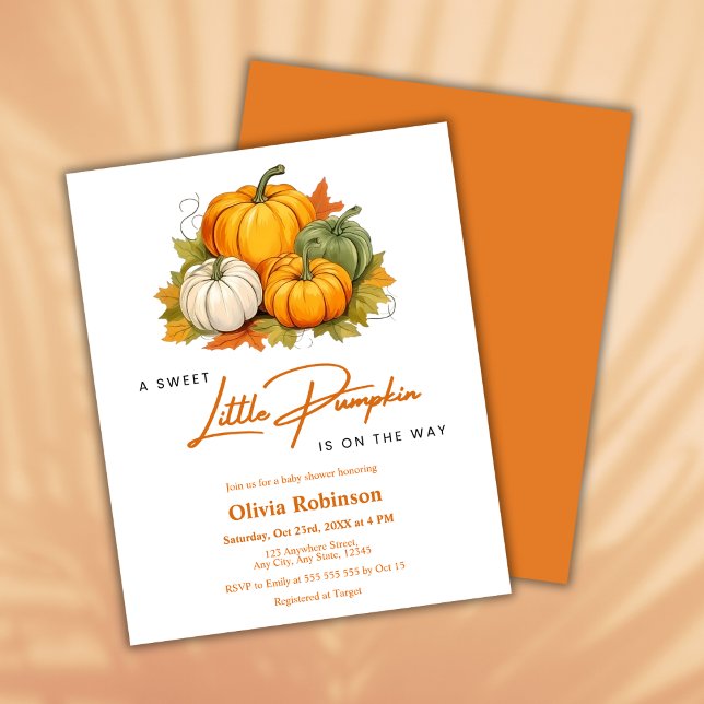 Papier Budget Un Petit Baby shower Citrouille Invitation (Budget A Little Pumpkin Autumn Fall Gender Neutral Baby Shower Invitation  )
