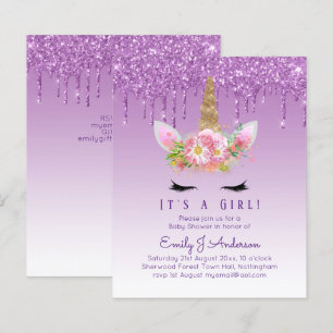 Papier Budget Unicorn Baby shower Purple Girls mignonne