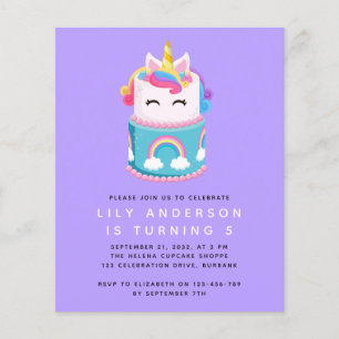 Papier Budget Unicorn Cake Anniversaire Fête Invitation
