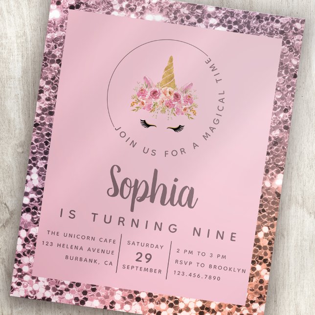 Papier Budget Unicorn Glitter Birthday Party Invite (Créateur téléchargé)