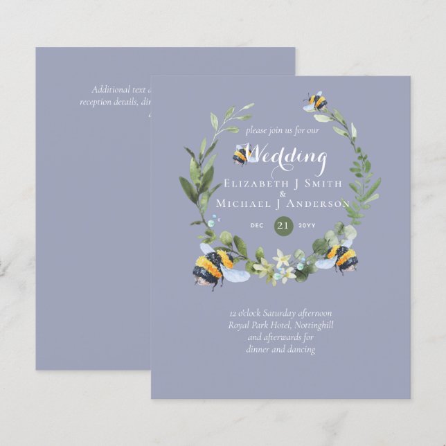 Papier BUDGET Verdure Eucalyptus Bees Mariage Invite (Devant / Derrière)
