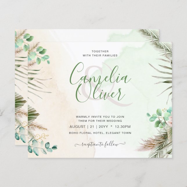 Papier BUDGET Verdure Eucalyptus Pampas Mariage en herbe (Devant / Derrière)