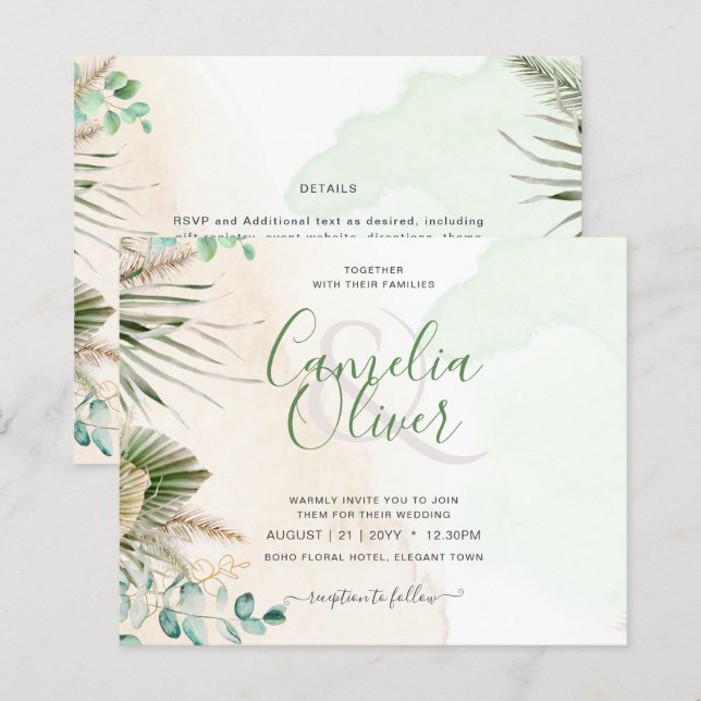 Papier BUDGET Verdure Eucalyptus Pampas Mariage en herbe (Devant / Derrière)