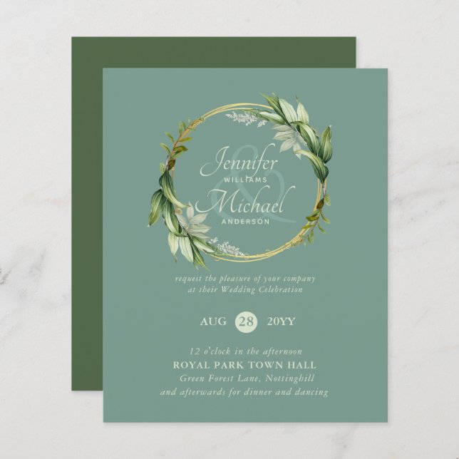 Papier BUDGET Verdure Wreath Wedding Invitations (Devant / Derrière)
