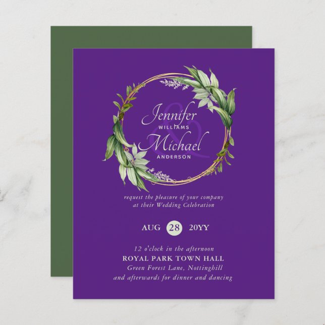 Papier BUDGET Verdure Wreath Wedding Invitations (Devant / Derrière)