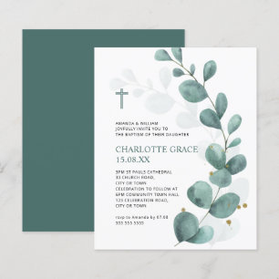 Papier Budget Vert Aquarelle Eucalyptus Baptême Invitatio