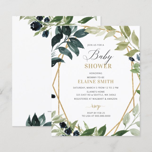 Papier Budget Vert Baby shower géométrique Invitation (Devant / Derrière)