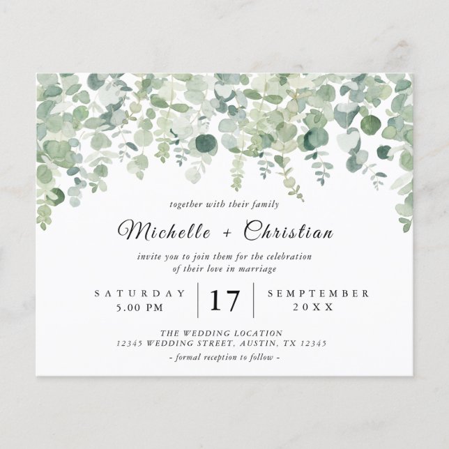 Papier Budget Vert Botanique Eucaliptus Mariage (Devant)