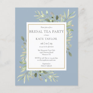 Papier Budget Vert Dusty Blue Bridal Tea Party Invitation