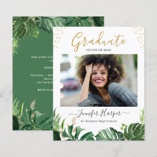 Papier Budget vert Faire-part de graduation tropicale