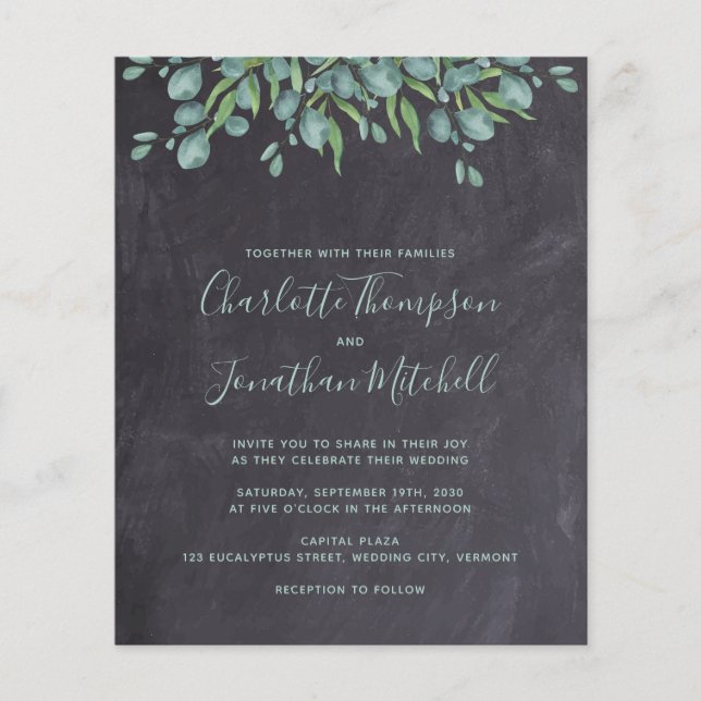 Papier Budget Vert Faire-part de mariage rustique (Devant)