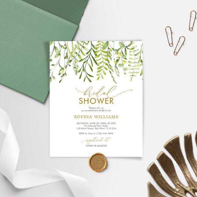 Papier Budget vert Floral Bridal Shower Invitation (Créateur téléchargé)