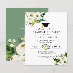 Papier Budget Vert Floral Graduation Invitation