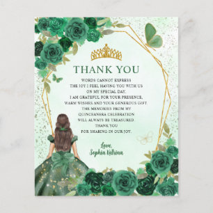 Papier Budget Vert Floral Princesse Quinceañera Merci